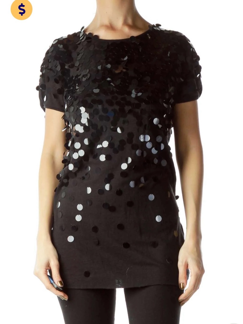NWT Women’s Rebecca Taylor Black Sequined Loose Short-Sleeve Top Size 8